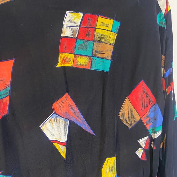 Vintage In Group Ltd 80s 90s Colorful Abstract Wearable Art Blouse Sz 14 / L - Picture 10 of 12